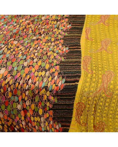 Sanskriti Vintage Yellow Printed Sarees 100% Pure Silk Sari Floral Craft Fabric, PR-59828-Yellow-Printed Floral Design-Pure Silk-3