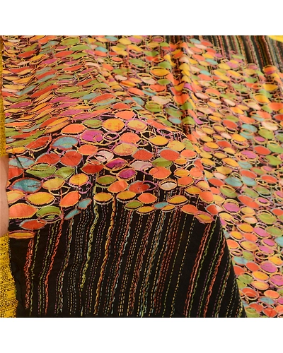 Sanskriti Vintage Yellow Printed Sarees 100% Pure Silk Sari Floral Craft Fabric, PR-59828-Yellow-Printed Floral Design-Pure Silk-5
