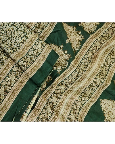 Sanskriti Vintage Sarees Indian Printed Green Blend Silk Sari 5Yd Craft Fabric, PR-59939-Green-Printed Floral Design-Blend Silk-2