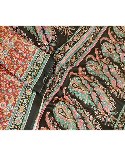 Sanskriti Vintage Sarees Dark Red Blend Silk Printed Sari Floral Craft Fabric, PR-59990-Dark Red-Printed Floral Design-Blend Silk-1