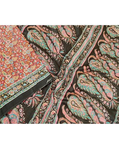 Sanskriti Vintage Sarees Dark Red Blend Silk Printed Sari Floral Craft Fabric, PR-59990-Dark Red-Printed Floral Design-Blend Silk-2