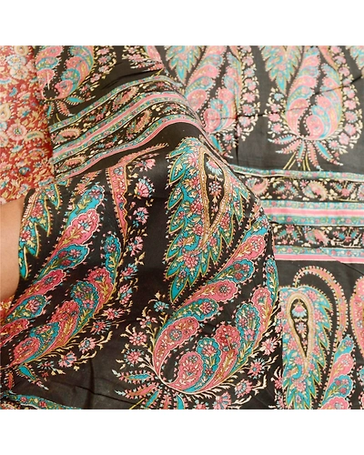 Sanskriti Vintage Sarees Dark Red Blend Silk Printed Sari Floral Craft Fabric, PR-59990-Dark Red-Printed Floral Design-Blend Silk-5