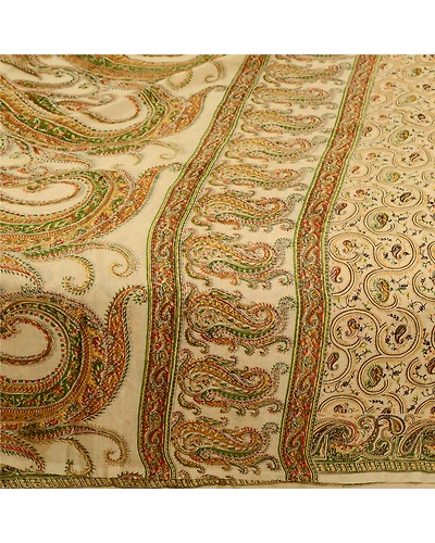 Sanskriti Vintage Sarees Cream Printed 100% Pure Silk Sari Floral Craft Fabric, PR-60073-Cream-Printed Floral Design-Pure Silk-3