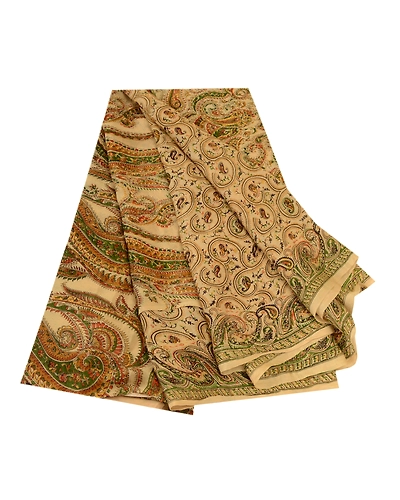 Sanskriti Vintage Sarees Cream Printed 100% Pure Silk Sari Floral Craft Fabric, PR-60073-Cream-Printed Floral Design-Pure Silk-6
