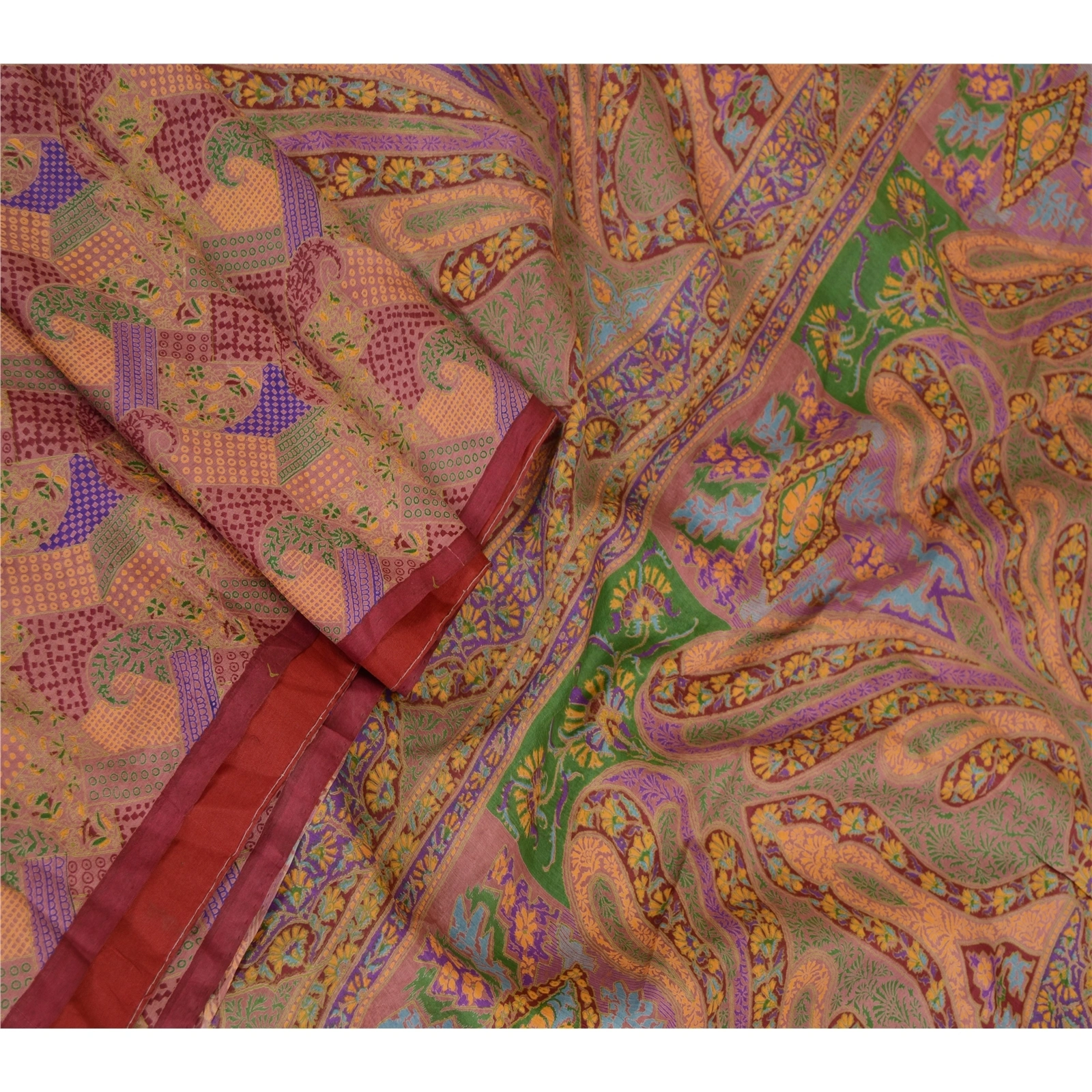 Sanskriti Vintage Indian Sarees Pink Printed 100% Pure Silk Sari Craft Fabric, PR-60082-Pink-Printed Floral Design-Pure Silk-1