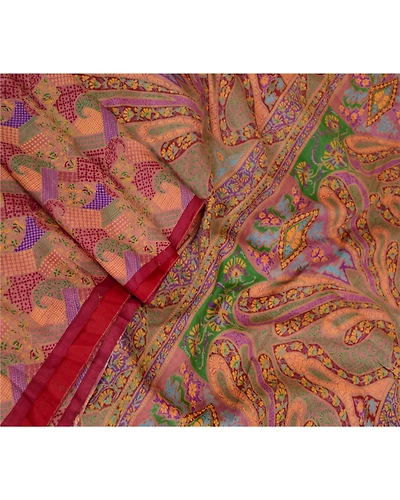 Sanskriti Vintage Indian Sarees Pink Printed 100% Pure Silk Sari Craft Fabric, PR-60082-Pink-Printed Floral Design-Pure Silk-1