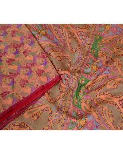 Sanskriti Vintage Indian Sarees Pink Printed 100% Pure Silk Sari Craft Fabric, PR-60082-Pink-Printed Floral Design-Pure Silk-2