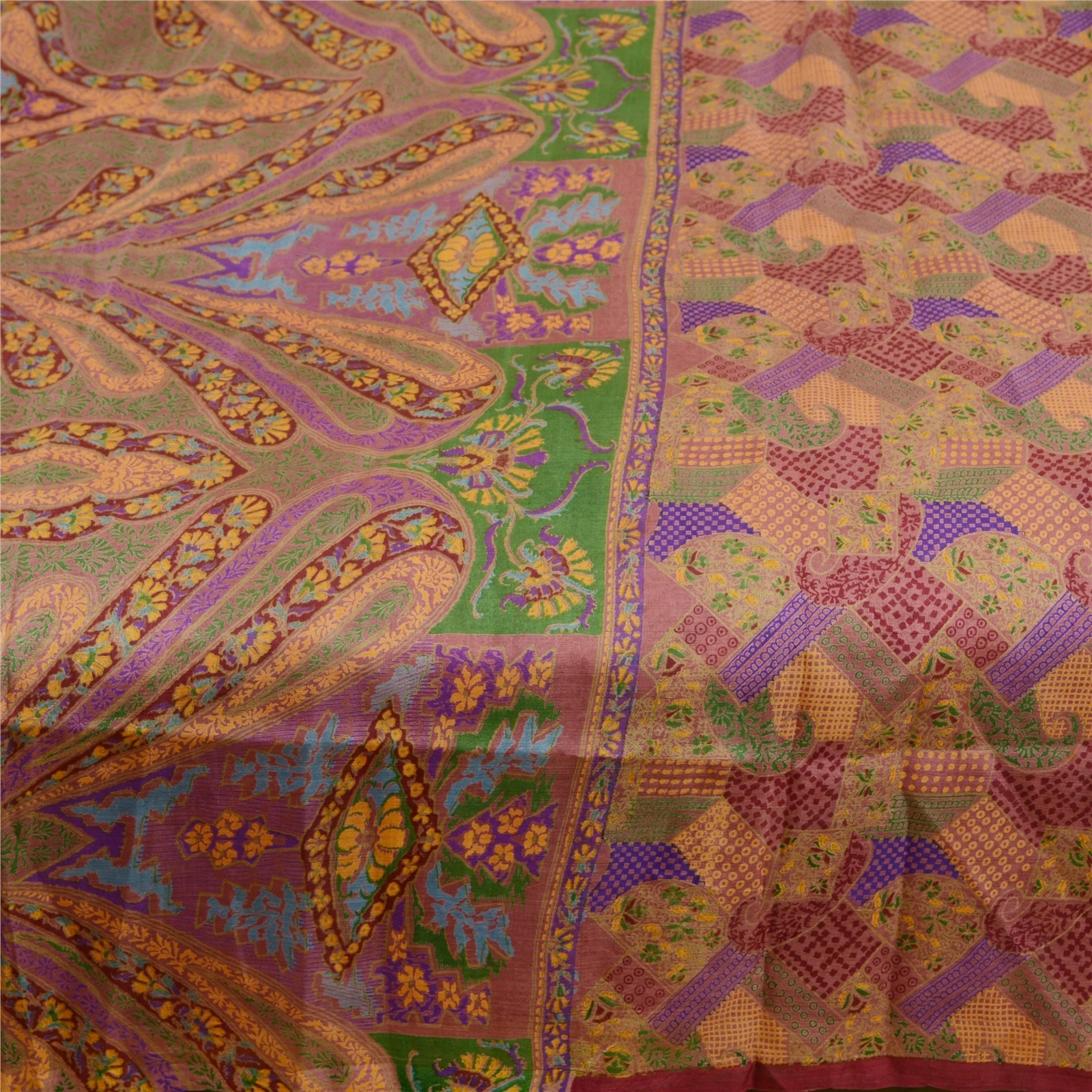 Sanskriti Vintage Indian Sarees Pink Printed 100% Pure Silk Sari Craft Fabric, PR-60082-Pink-Printed Floral Design-Pure Silk-3