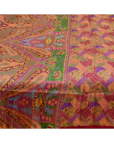Sanskriti Vintage Indian Sarees Pink Printed 100% Pure Silk Sari Craft Fabric, PR-60082-Pink-Printed Floral Design-Pure Silk-3