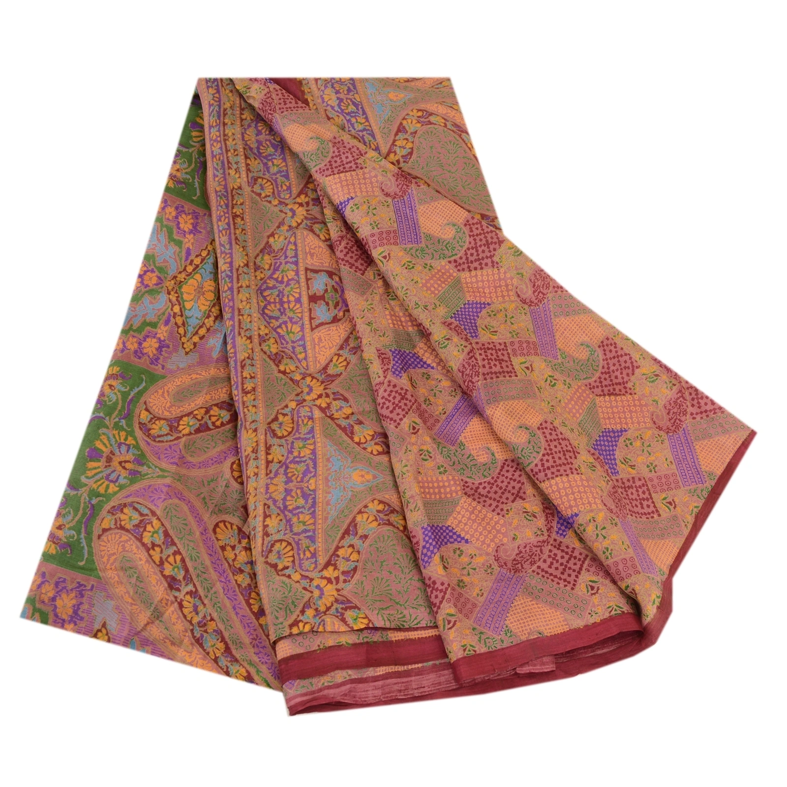 Sanskriti Vintage Indian Sarees Pink Printed 100% Pure Silk Sari Craft Fabric, PR-60082-Pink-Printed Floral Design-Pure Silk-6