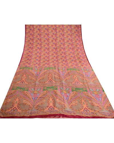 Sanskriti Vintage Indian Sarees Pink Printed 100% Pure Silk Sari Craft Fabric, PR-60082-Pink-Printed Floral Design-Pure Silk-7