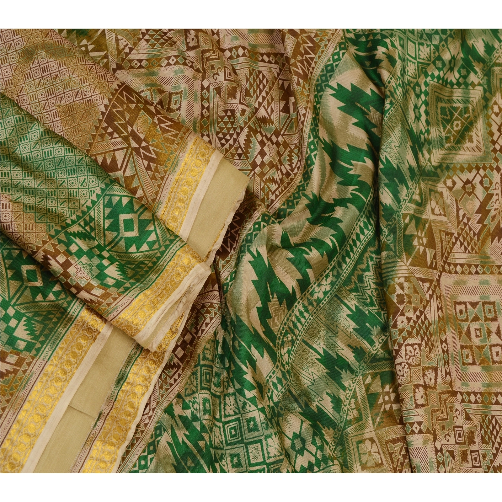 Sanskriti Vintage Brown Sarees Printed Pure Silk Zari Border Sari Craft Fabric, PR-60095-Brown-Printed Floral Design-Pure Silk-1