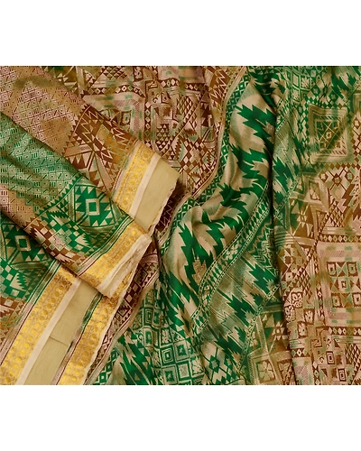 Sanskriti Vintage Brown Sarees Printed Pure Silk Zari Border Sari Craft Fabric, PR-60095-Brown-Printed Floral Design-Pure Silk-1