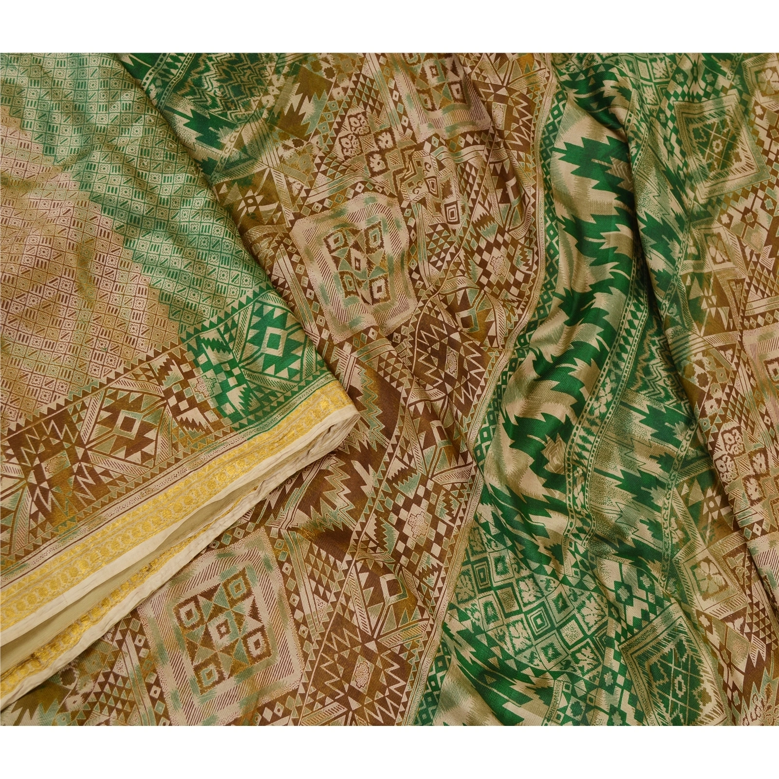 Sanskriti Vintage Brown Sarees Printed Pure Silk Zari Border Sari Craft Fabric, PR-60095-Brown-Printed Floral Design-Pure Silk-2