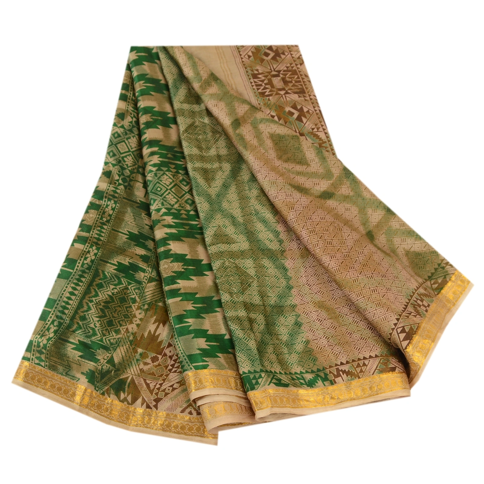 Sanskriti Vintage Brown Sarees Printed Pure Silk Zari Border Sari Craft Fabric, PR-60095-Brown-Printed Floral Design-Pure Silk-6