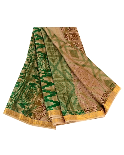 Sanskriti Vintage Brown Sarees Printed Pure Silk Zari Border Sari Craft Fabric, PR-60095-Brown-Printed Floral Design-Pure Silk-6