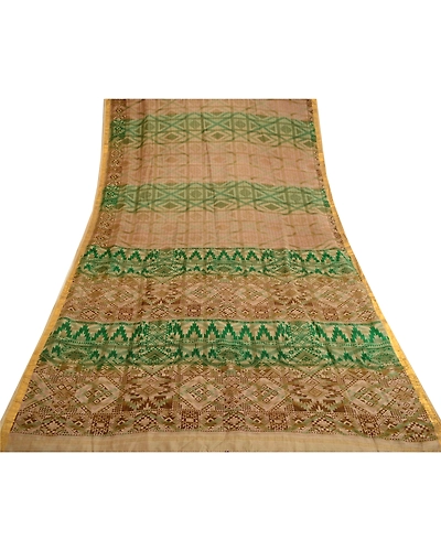 Sanskriti Vintage Brown Sarees Printed Pure Silk Zari Border Sari Craft Fabric, PR-60095-Brown-Printed Floral Design-Pure Silk-7