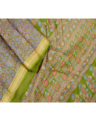 Sanskriti Vintage Green Indian Sarees Printed Pure Silk Sari Soft Craft Fabric, PR-60098-Green-Printed Floral Design-Pure Silk-1