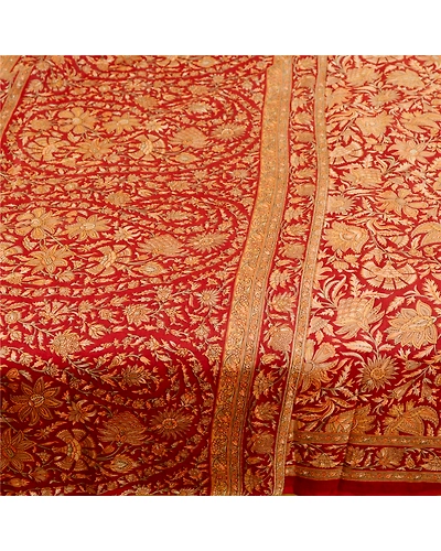 Sanskriti Vintage Dark Red Sarees Pure Silk Printed Sari Soft 5Yd Craft Fabric, PR-60127-Dark Red-Printed Floral Design-Pure Silk-3
