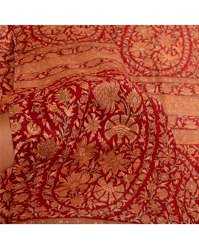 Sanskriti Vintage Dark Red Sarees Pure Silk Printed Sari Soft 5Yd Craft Fabric, PR-60127-Dark Red-Printed Floral Design-Pure Silk-5