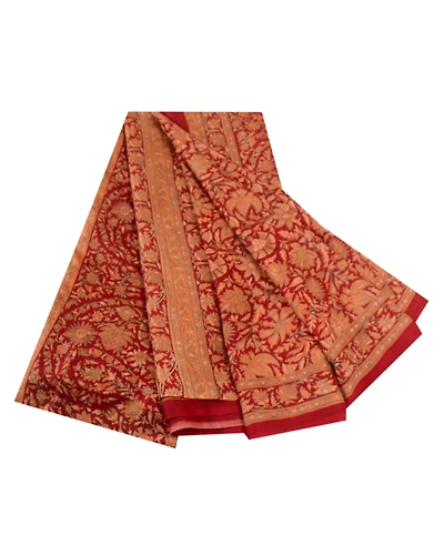 Sanskriti Vintage Dark Red Sarees Pure Silk Printed Sari Soft 5Yd Craft Fabric, PR-60127-Dark Red-Printed Floral Design-Pure Silk-6