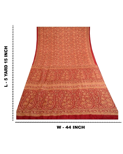 Sanskriti Vintage Dark Red Sarees Pure Silk Printed Sari Soft 5Yd Craft Fabric, PR-60127-Dark Red-Printed Floral Design-Pure Silk-8