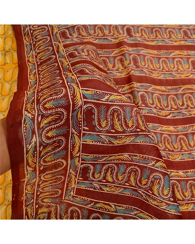 Sanskriti Vintage Yellow Printed Indian Sarees Pure Silk Sari 5Yd Craft Fabric, PR-60137-Yellow-Printed Floral Design-Pure Silk-5