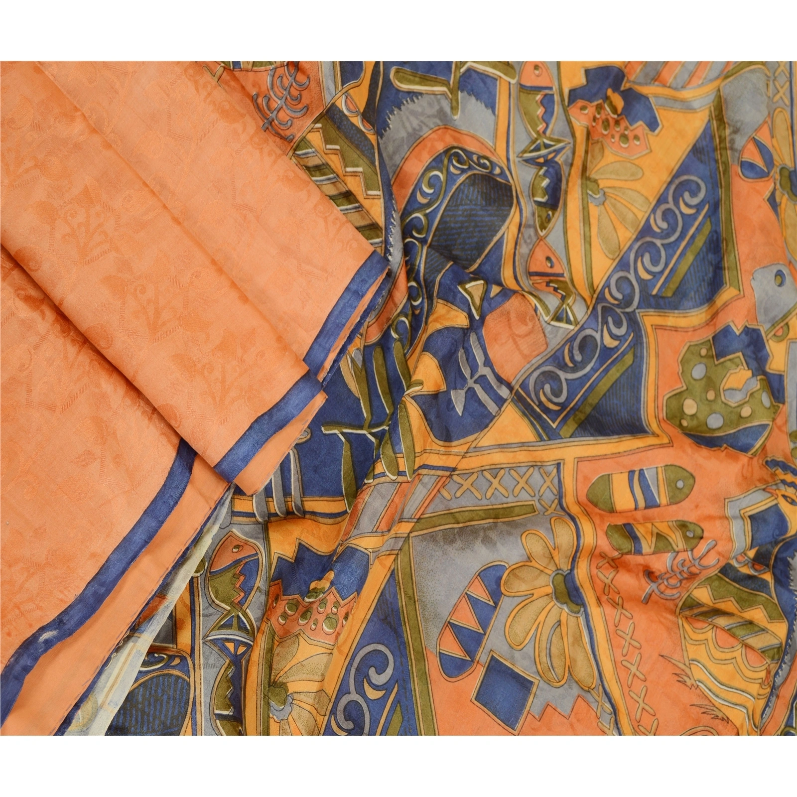 Sanskriti Vintage Peach 100% Pure Silk Printed Woven Sarees Sari Craft Fabric, PR-60147-Peach-Printed Floral Design-Pure Silk-1