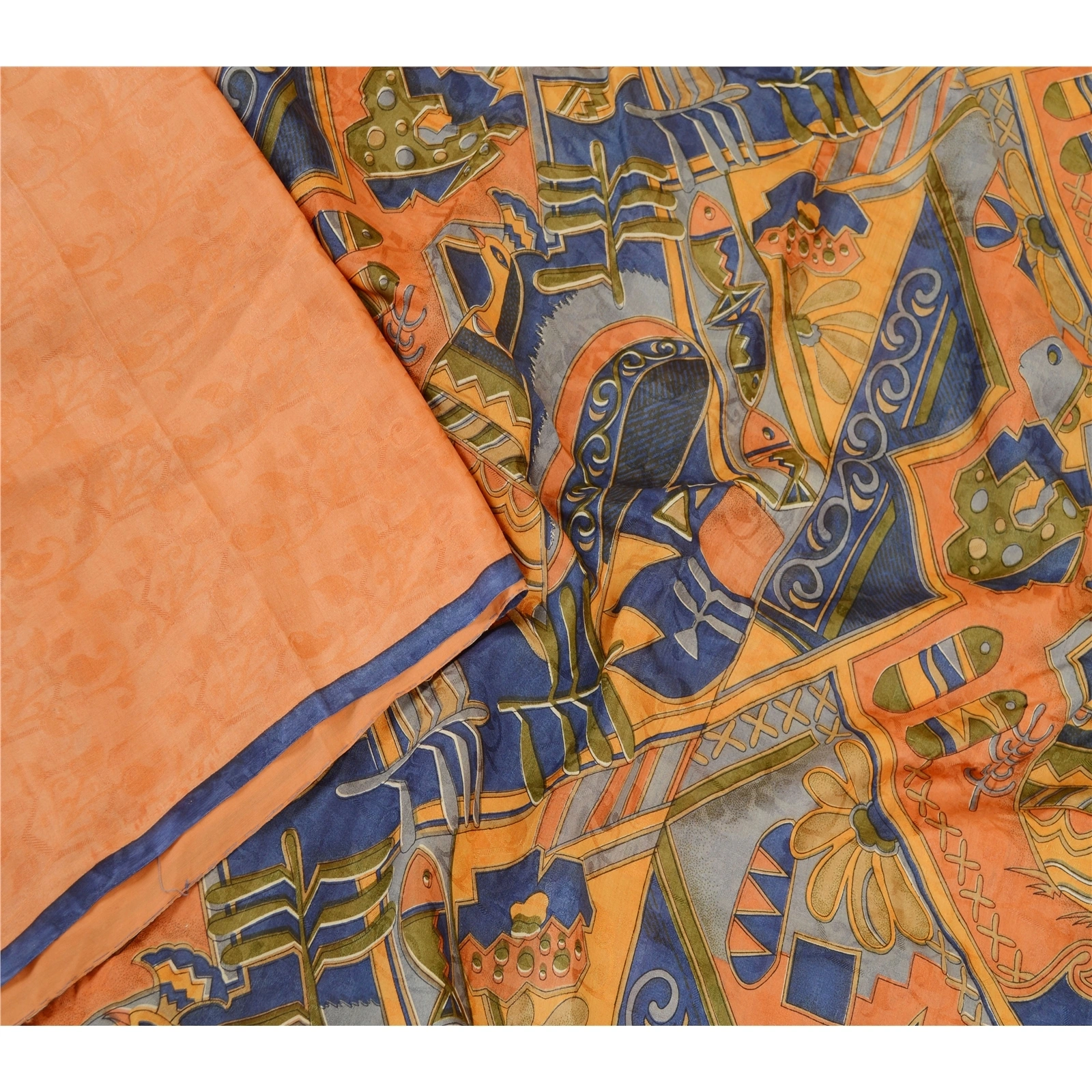 Sanskriti Vintage Peach 100% Pure Silk Printed Woven Sarees Sari Craft Fabric, PR-60147-Peach-Printed Floral Design-Pure Silk-2