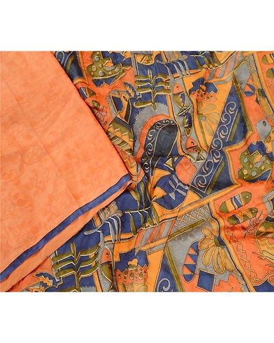 Sanskriti Vintage Peach 100% Pure Silk Printed Woven Sarees Sari Craft Fabric, PR-60147-Peach-Printed Floral Design-Pure Silk-2