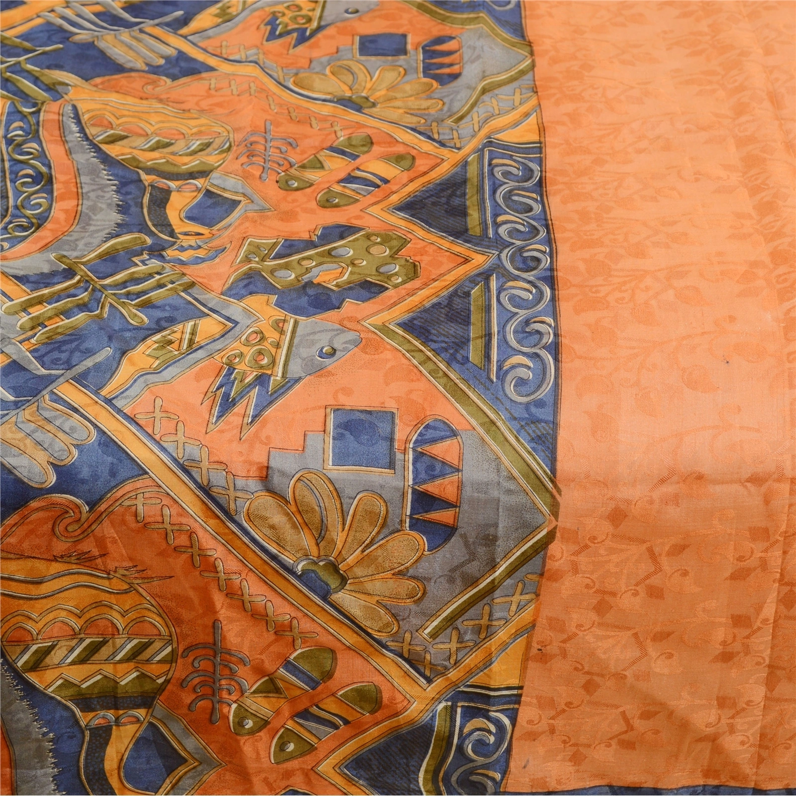 Sanskriti Vintage Peach 100% Pure Silk Printed Woven Sarees Sari Craft Fabric, PR-60147-Peach-Printed Floral Design-Pure Silk-3