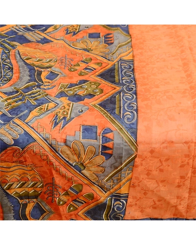 Sanskriti Vintage Peach 100% Pure Silk Printed Woven Sarees Sari Craft Fabric, PR-60147-Peach-Printed Floral Design-Pure Silk-3