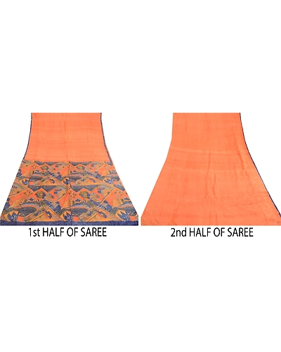 Sanskriti Vintage Peach 100% Pure Silk Printed Woven Sarees Sari Craft Fabric, PR-60147-Peach-Printed Floral Design-Pure Silk-4