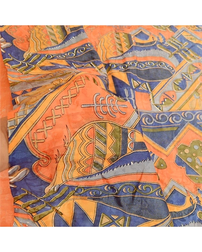 Sanskriti Vintage Peach 100% Pure Silk Printed Woven Sarees Sari Craft Fabric, PR-60147-Peach-Printed Floral Design-Pure Silk-5