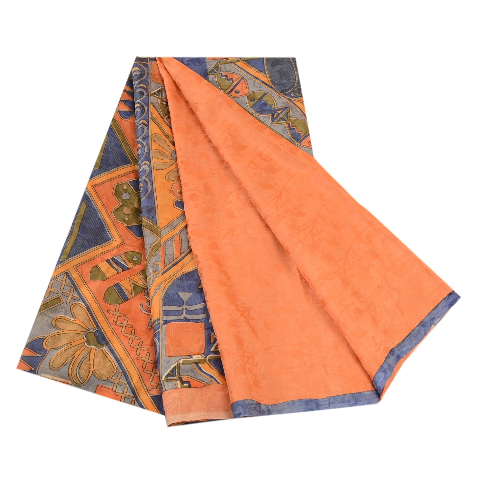 Sanskriti Vintage Peach 100% Pure Silk Printed Woven Sarees Sari Craft Fabric, PR-60147-Peach-Printed Floral Design-Pure Silk-6