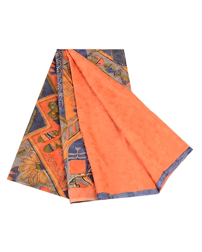 Sanskriti Vintage Peach 100% Pure Silk Printed Woven Sarees Sari Craft Fabric, PR-60147-Peach-Printed Floral Design-Pure Silk-6