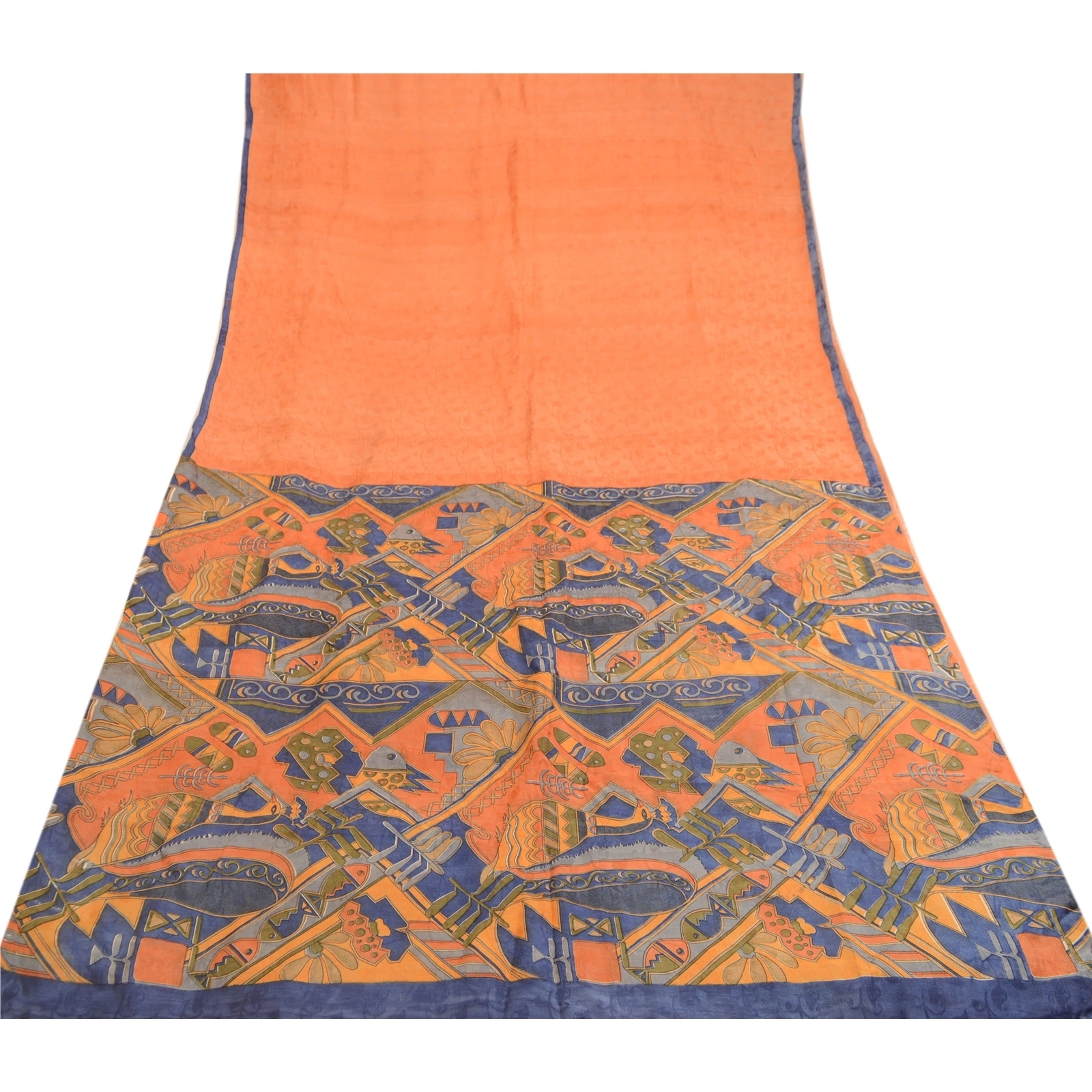 Sanskriti Vintage Peach 100% Pure Silk Printed Woven Sarees Sari Craft Fabric, PR-60147-Peach-Printed Floral Design-Pure Silk-7