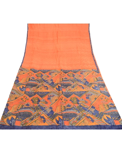 Sanskriti Vintage Peach 100% Pure Silk Printed Woven Sarees Sari Craft Fabric, PR-60147-Peach-Printed Floral Design-Pure Silk-7
