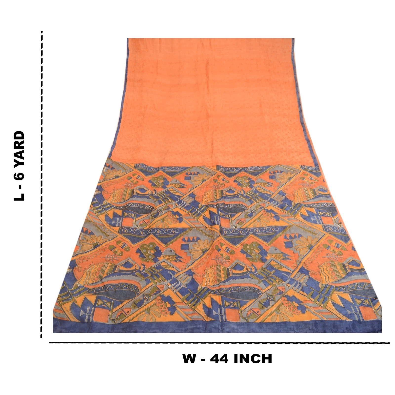 Sanskriti Vintage Peach 100% Pure Silk Printed Woven Sarees Sari Craft Fabric, PR-60147-Peach-Printed Floral Design-Pure Silk-8