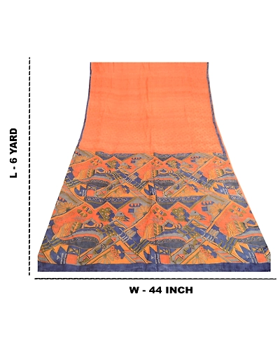 Sanskriti Vintage Peach 100% Pure Silk Printed Woven Sarees Sari Craft Fabric, PR-60147-Peach-Printed Floral Design-Pure Silk-8