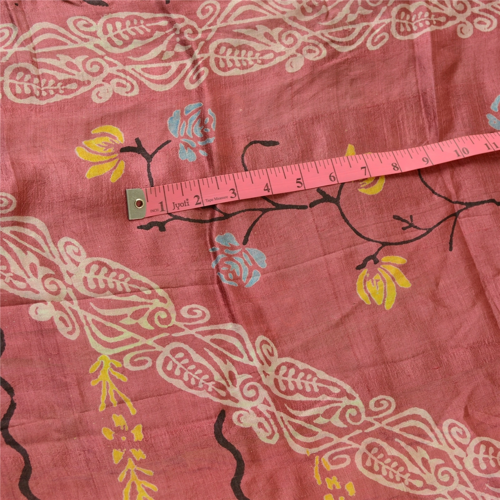 Sanskriti Vintage Sarees Pink &amp; Green Indian Printed Pure Silk Sari Craft Fabric, PR-60240-Pink &amp; Green-Printed Floral Design-Pure Silk-1