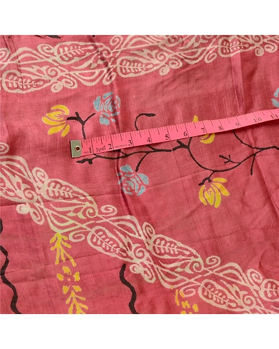 Sanskriti Vintage Sarees Pink &amp; Green Indian Printed Pure Silk Sari Craft Fabric, PR-60240-Pink &amp; Green-Printed Floral Design-Pure Silk-1