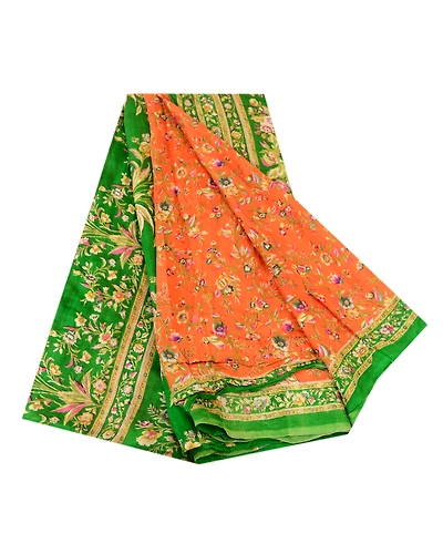 Sanskriti Vintage Orange Sarees Indian Pure Silk Printed Sari Soft Craft Fabric, PR-60316-Orange-Printed Floral Design-Pure Silk-6