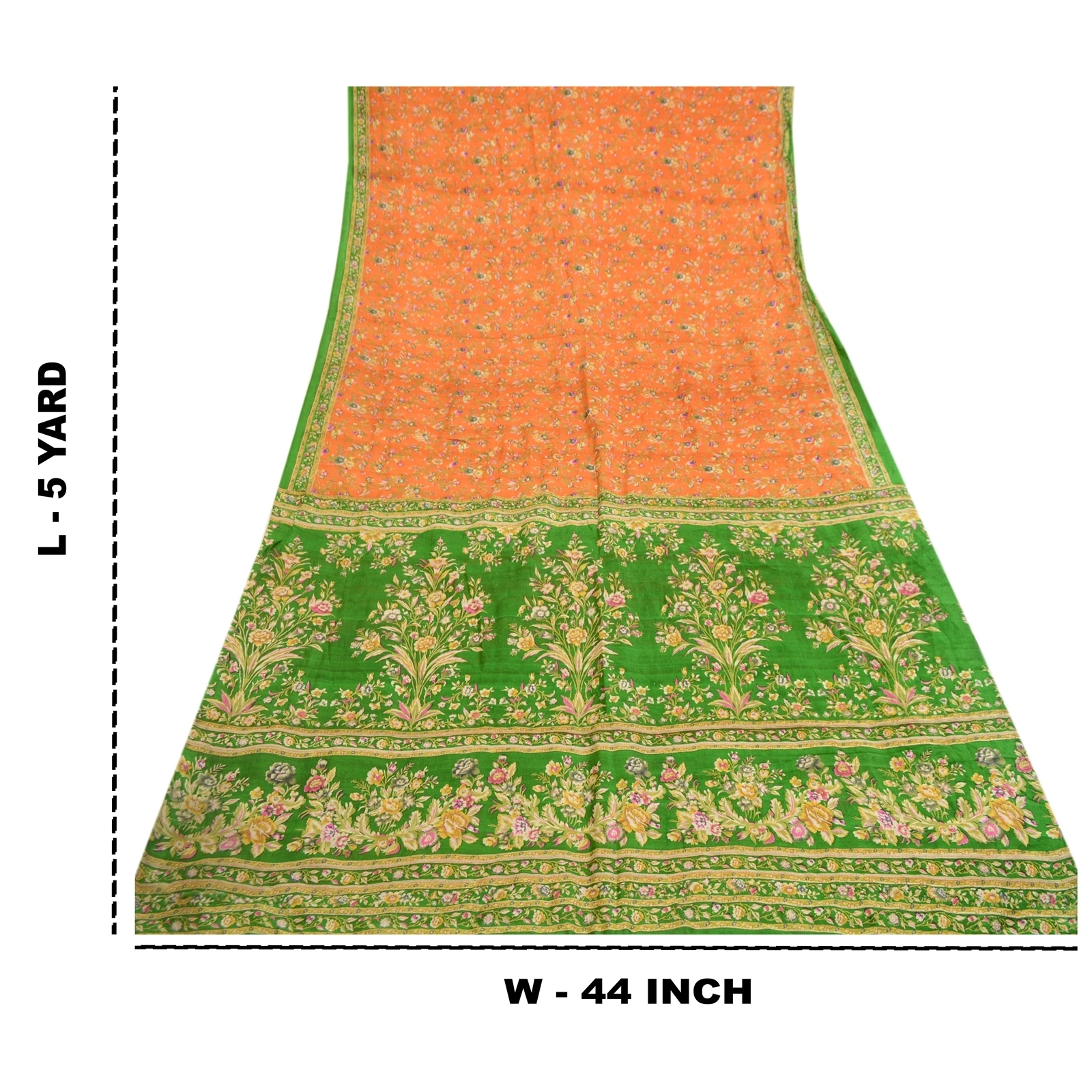 Sanskriti Vintage Orange Sarees Indian Pure Silk Printed Sari Soft Craft Fabric, PR-60316-Orange-Printed Floral Design-Pure Silk-8