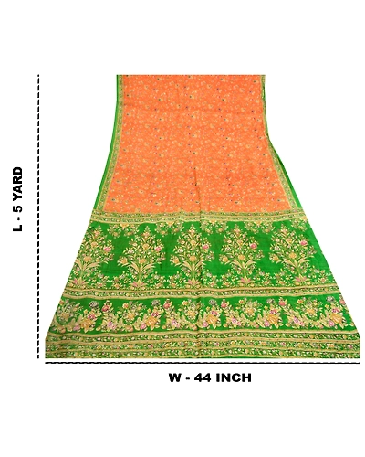 Sanskriti Vintage Orange Sarees Indian Pure Silk Printed Sari Soft Craft Fabric, PR-60316-Orange-Printed Floral Design-Pure Silk-8