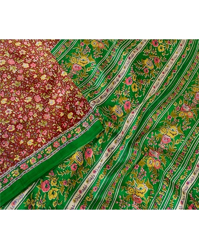 Sanskriti Vintage Sarees Dark Red 100% Pure Silk Printed Sari 5Yd Craft Fabric, PR-60394-Dark Red-Printed Floral Design-Pure Silk-1