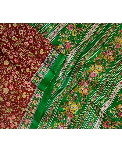 Sanskriti Vintage Sarees Dark Red 100% Pure Silk Printed Sari 5Yd Craft Fabric, PR-60394-Dark Red-Printed Floral Design-Pure Silk-2