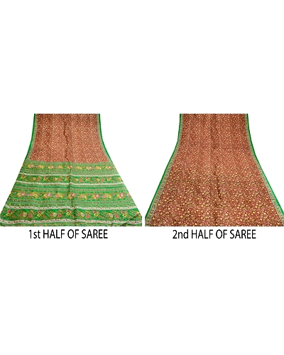 Sanskriti Vintage Sarees Dark Red 100% Pure Silk Printed Sari 5Yd Craft Fabric, PR-60394-Dark Red-Printed Floral Design-Pure Silk-4