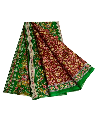 Sanskriti Vintage Sarees Dark Red 100% Pure Silk Printed Sari 5Yd Craft Fabric, PR-60394-Dark Red-Printed Floral Design-Pure Silk-6
