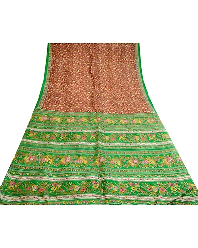 Sanskriti Vintage Sarees Dark Red 100% Pure Silk Printed Sari 5Yd Craft Fabric, PR-60394-Dark Red-Printed Floral Design-Pure Silk-7